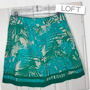 🌵Loft Teal/Blue/Tan Tropical Ribbon Trimmed Skirt